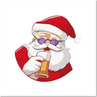 Santa Claus drinking beer Posters and Art